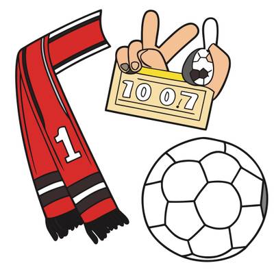 Färglagd version: Supporterscarf och foam fingers