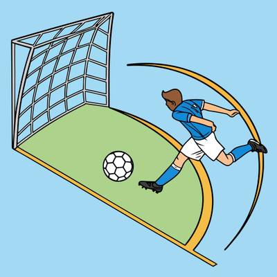Färglagd version: Hörnspark i fotboll vid målet