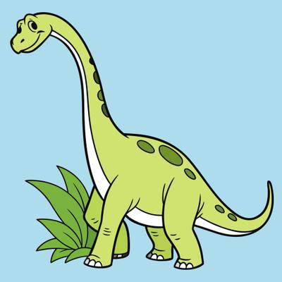 Ausgemalte Version: Brachiosaurus mit langem Hals und Pflanzen