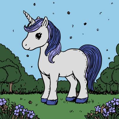 Ingekleurde versie: Schattige eenhoorn in de natuur