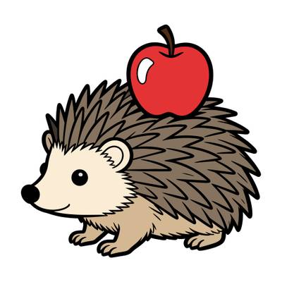 Wersja pokolorowana: Prosty jeż z jabłkiem na kolcach