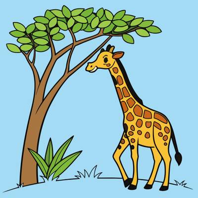 Versione colorata: Giraffa semplice accanto a un’acacia