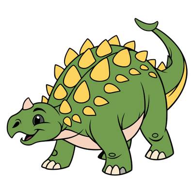 Ausgemalte Version: Niedlicher Ankylosaurus im Cartoonstil