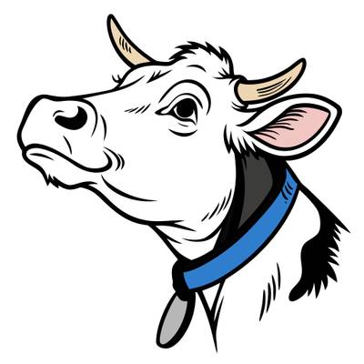 Versão colorida: Retrato do rosto de vaca com coleira