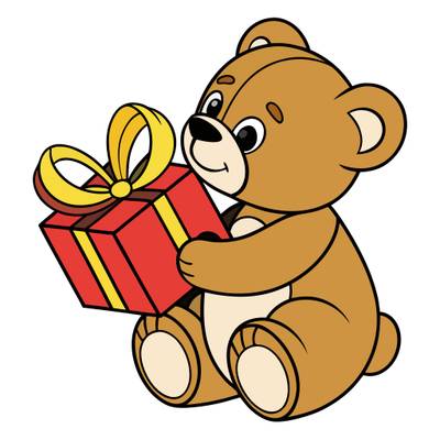 Versione colorata: Orsacchiotto seduto con regalo