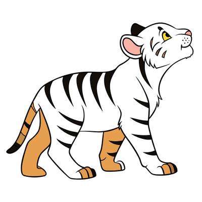 Fargelagt versjon: Enkel tigerunge som går alene