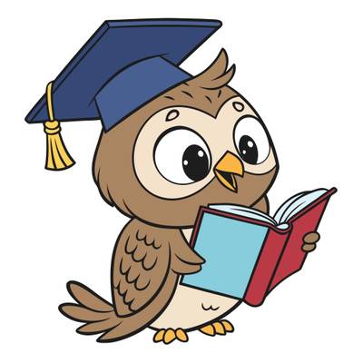 Versione colorata: Gufo saggio che legge un libro