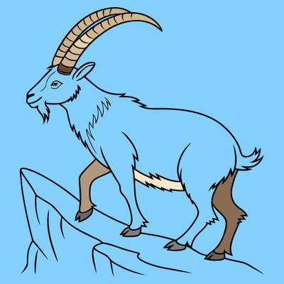 Farvelagt version: Stenbuk på klippeafsats