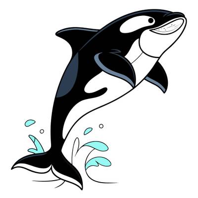Ausgemalte Version: Springender Orca mit Wasserspritzern