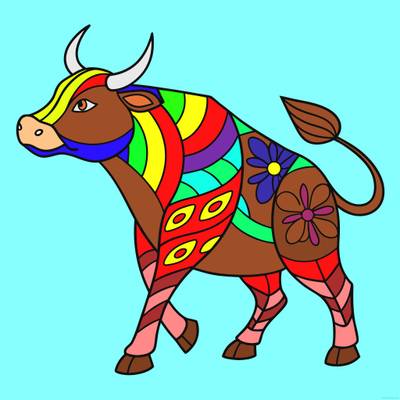 Versão colorida: Vaca floral zentangle vista de lado