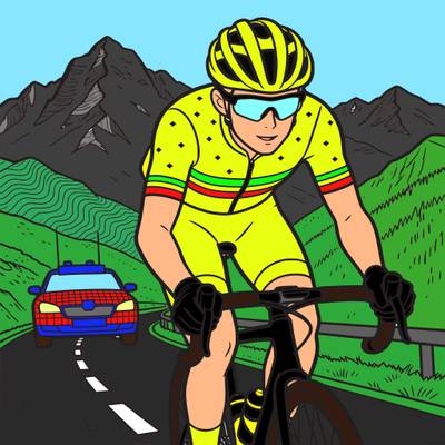 Versão colorida: Ciclista de estrada em etapa alpina francesa