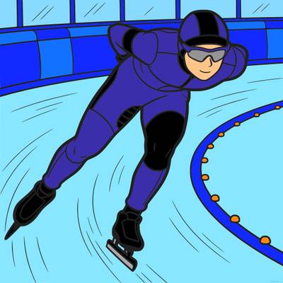 Versão colorida: Patinador de velocidade na pista coberta