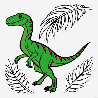 Ausgemalte Version: Velociraptor mit Federn