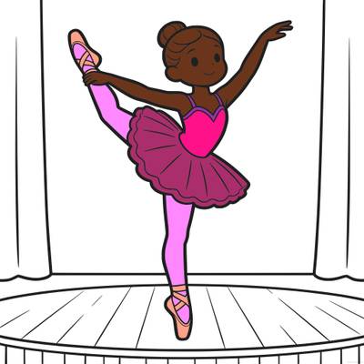 Versão colorida: Bailarina de tutu no palco