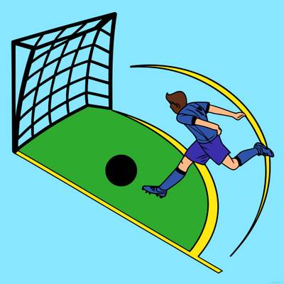 Färglagd version: Hörnspark i fotboll vid målet