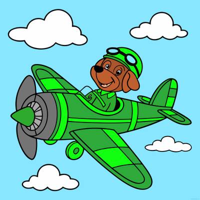 Wersja pokolorowana: Pies pilot w samolocie