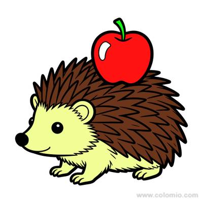 Colored version: Simple hedgehog carrying an apple