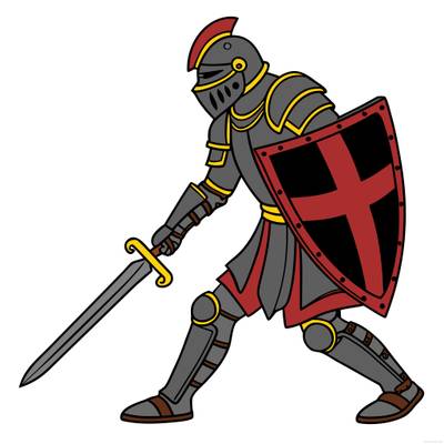 Ausgemalte Version: Detaillierter Ritter mit Schwert und Kreuzschild