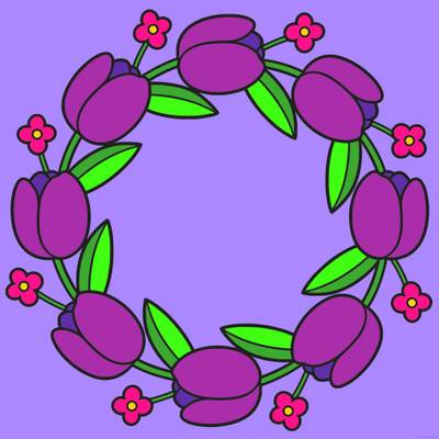Färglagd version: Enkel tulpankrans med små blommor