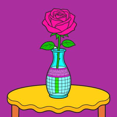 Versione colorata: Rosa in vaso decorato da colorare