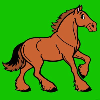 Ingekleurde versie: Steigerend Shire-trekpaard