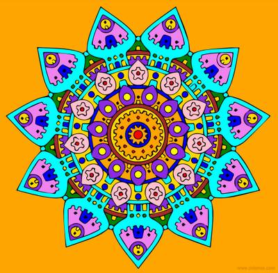 Colored version: Mandala with Flowers