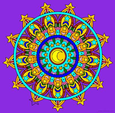 Colored version: Mandala with Moon and Stars