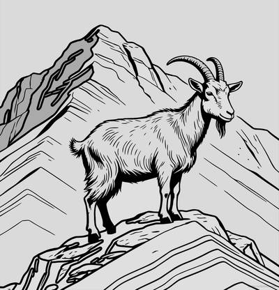Ausgemalte Version: Detailreicher Steinbock am Berggrat