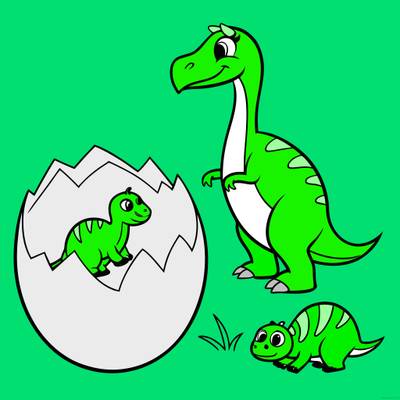 Fargelagt versjon: Enkel scene med dinosaurunger
