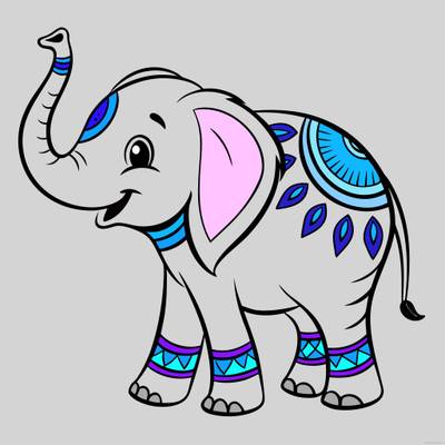 Ingekleurde versie: Babyolifant in Indiase stijl