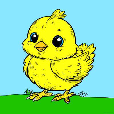 Versão colorida: Pintinho fofo para diversão de colorir.