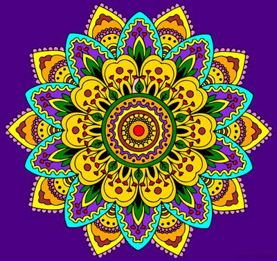 Ingekleurde versie: Zonnebloem Mandala