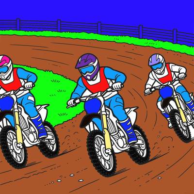 Versione colorata: Tre moto da cross in gara sulla pista