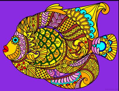 Wersja pokolorowana: Mandala z rybą rysunki do druku
