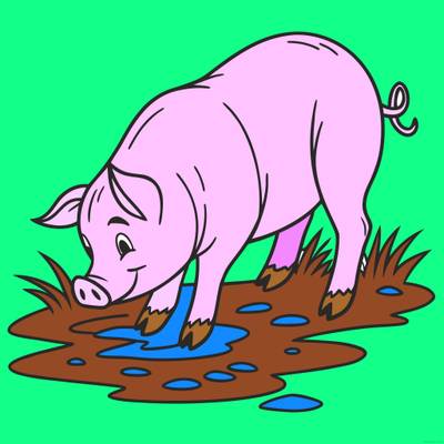 Colored version: Simple side-view pig in mud