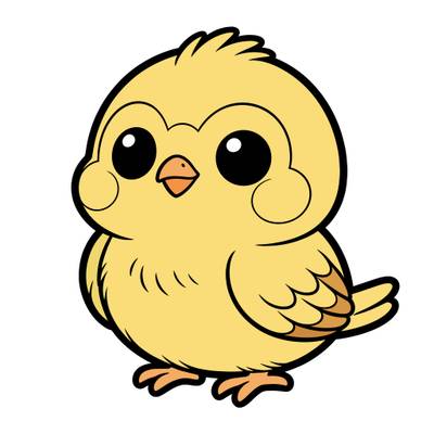 Versione colorata: Uccellino kawaii con occhi grandi