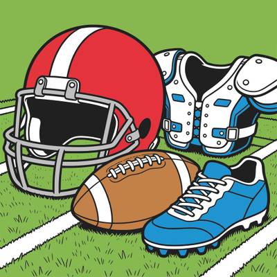 Versão colorida: Capacete e equipamentos de futebol americano