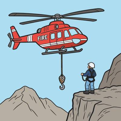 Colored version: Fire helicopter rescuing a climber