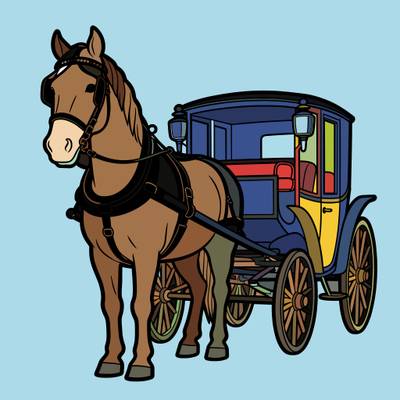 Fargelagt versjon: Hest som trekker en klassisk vogn