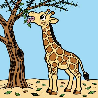 Versão colorida: Girafa comendo folhas de acácia