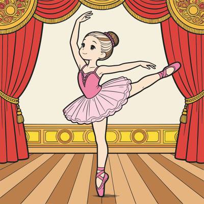 Wersja pokolorowana: Balerina w tutu na scenie