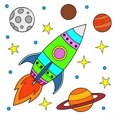 Väritetty versio: Yksinkertainen raketti avaruudessa