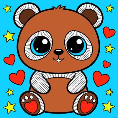 Colored version: Kawaii panda with hearts