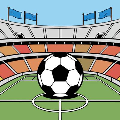 Farvelagt version: Fodboldstadion i etager med bold