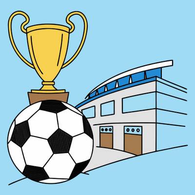 Fargelagt versjon: Fotballpokal, ball og stadion