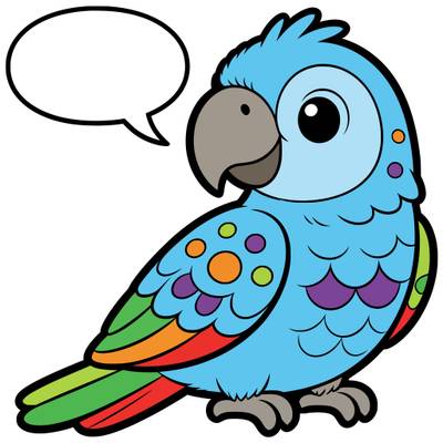 Colored version: Cute parrot with a speech bubble
