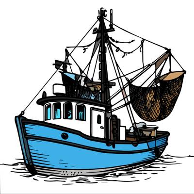 Farvelagt version: Fiskerbåd
