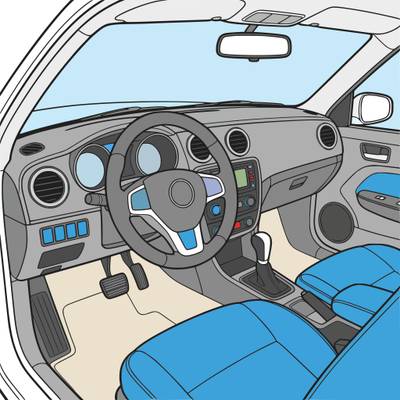 Colored version: Detailed car interior dashboard view