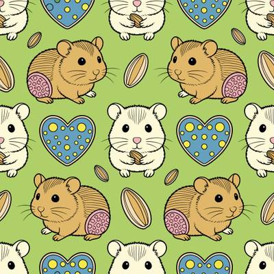 Colored version: Cute hamster pattern with hearts and seeds