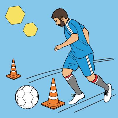 Colored version: Soccer midfielder weaving through cones